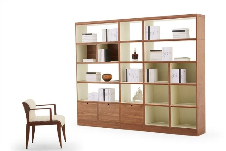 Modern Wooden Villa Study Room Bookshelf Bookcase Book Storage At Back Of Study Desk